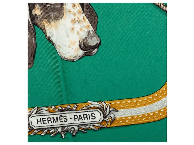 Hermès Green Le Laisser Courre Seidentuch 90 Grün - Ansicht 3