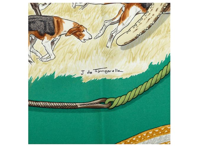 Hermès Green Le Laisser Courre Seidentuch 90 Grün - Ansicht 4