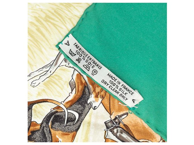 Hermès Green Le Laisser Courre Seidentuch 90 Grün - Ansicht 6