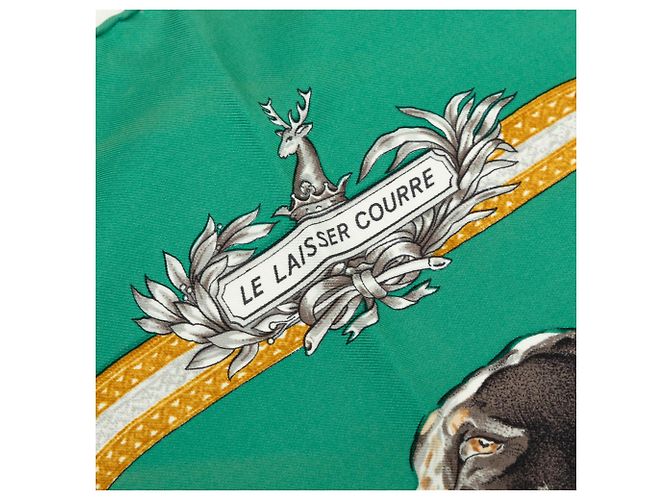 Hermès Green Le Laisser Courre Seidentuch 90 Grün - Ansicht 7
