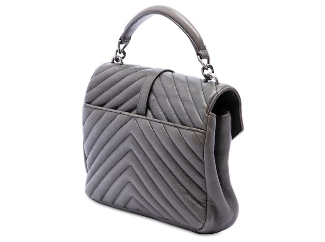 Autre Marque Saint Laurent College Satchel aus Lammleder in Grau, Chevron-Muster, Medium mit Monogramm Braun Anthrazitgrau - Ansicht 2