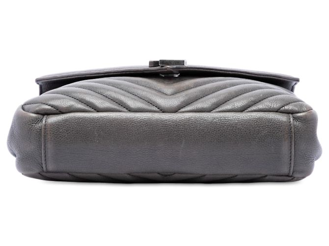 Autre Marque Saint Laurent College Satchel aus Lammleder in Grau, Chevron-Muster, Medium mit Monogramm Braun Anthrazitgrau - Ansicht 3