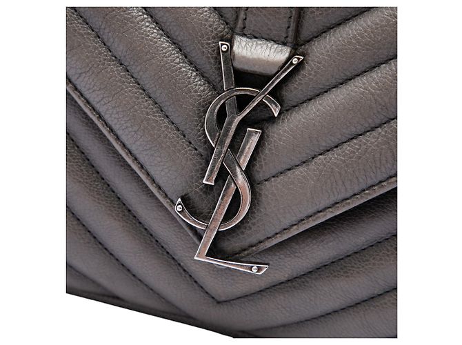 Autre Marque Saint Laurent College Satchel aus Lammleder in Grau, Chevron-Muster, Medium mit Monogramm Braun Anthrazitgrau - Ansicht 5