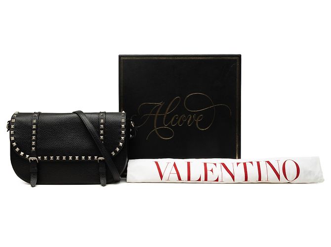 Valentino Rockstud Messenger-Tasche aus schwarzem Leder - Ansicht 7