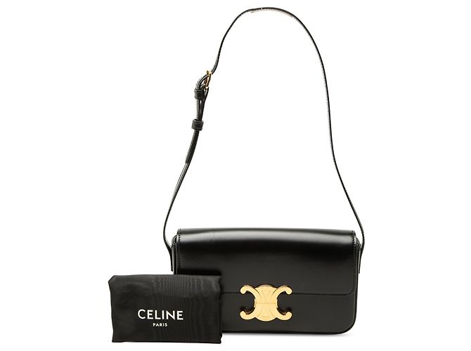 Céline Borsa a tracolla Celine Claude in pelle di vitello lucida nera Triomphe Nero - vista 7