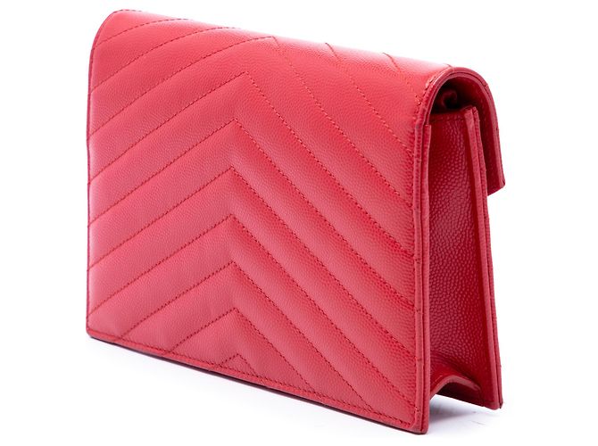 Autre Marque Portafoglio a busta con catena Saint Laurent Red Grain De Poudre Chevron Monogram Rosso - vista 2