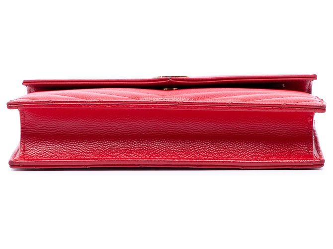 Autre Marque Portafoglio a busta con catena Saint Laurent Red Grain De Poudre Chevron Monogram Rosso - vista 3