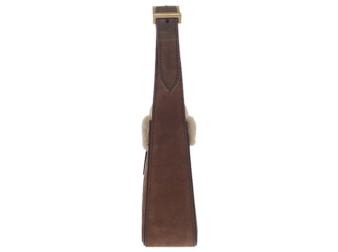 Autre Marque Saint Laurent Le 5 a 7 in camoscio marrone con rifiniture in shearling - vista 10