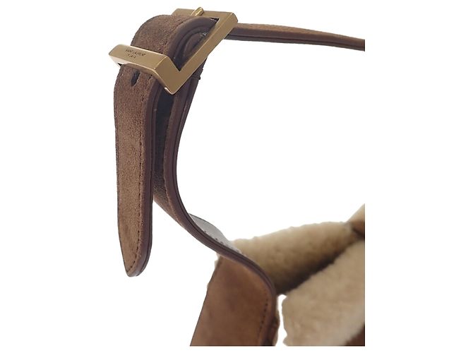 Autre Marque Saint Laurent Le 5 a 7 in camoscio marrone con rifiniture in shearling - vista 12