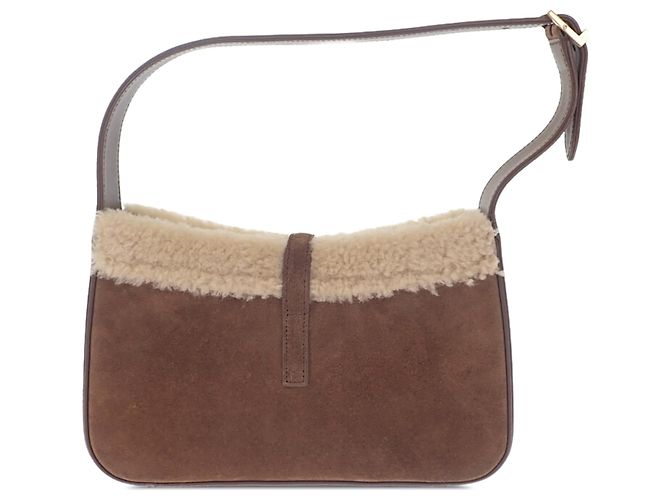 Autre Marque Saint Laurent Le 5 a 7 in camoscio marrone con rifiniture in shearling - vista 2