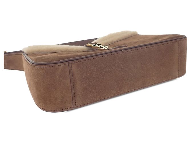 Autre Marque Saint Laurent Le 5 a 7 in camoscio marrone con rifiniture in shearling - vista 3
