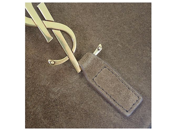Autre Marque Saint Laurent Le 5 a 7 in camoscio marrone con rifiniture in shearling - vista 8
