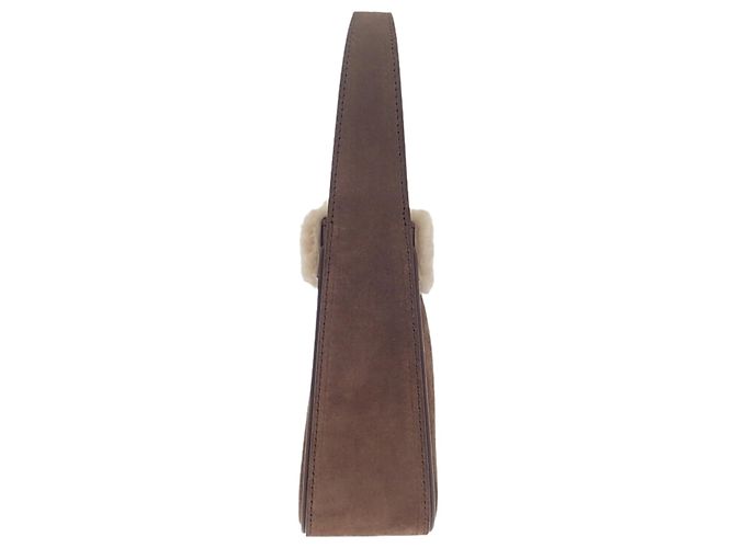 Autre Marque Saint Laurent Le 5 a 7 in camoscio marrone con rifiniture in shearling - vista 9