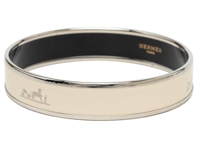 Hermès Caleche Enamel Wide White Armreif 70 Weiß Roh - Ansicht 2