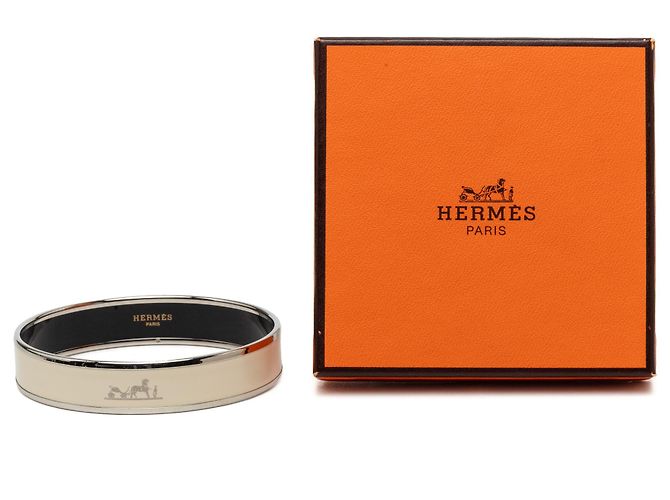 Hermès Caleche Enamel Wide White Armreif 70 Weiß Roh - Ansicht 6