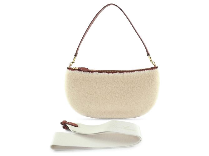 Bolsa conversível Loro Piana Mini em shearling com acabamento em couro de bezerro branco Cru - vista 10