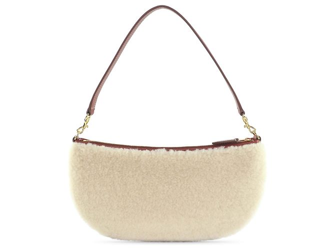 Bolsa conversível Loro Piana Mini em shearling com acabamento em couro de bezerro branco Cru - vista 2