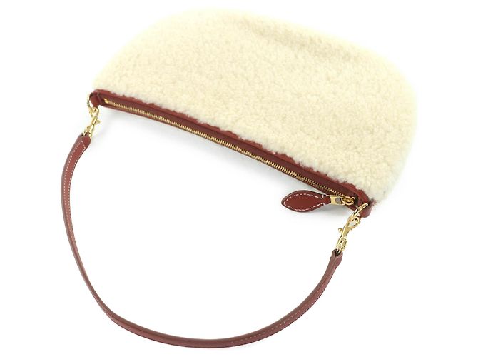 Bolsa conversível Loro Piana Mini em shearling com acabamento em couro de bezerro branco Cru - vista 9