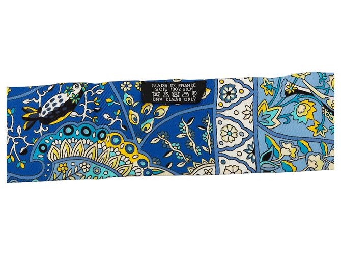 Hermès Blue Au Pays des Oiseaux Fleurs Seidentuch Twilly Blau - Ansicht 3