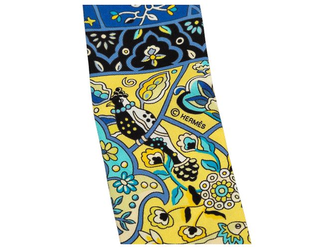 Hermès Blue Au Pays des Oiseaux Fleurs Seidentuch Twilly Blau - Ansicht 4