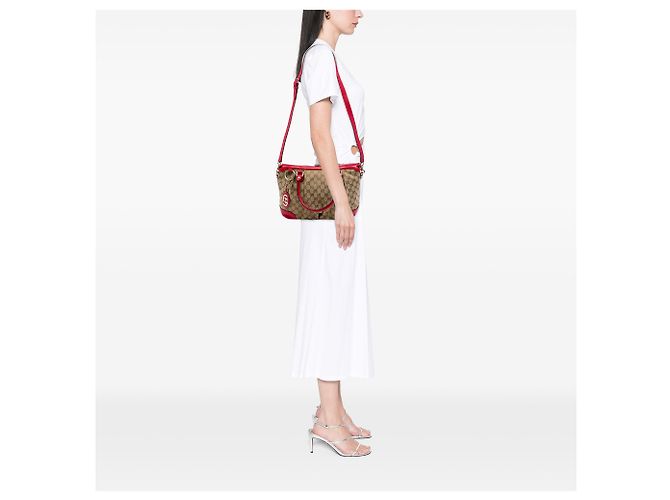 Borsa Satchel Gucci Beige GG Canvas Sukey - vista 6