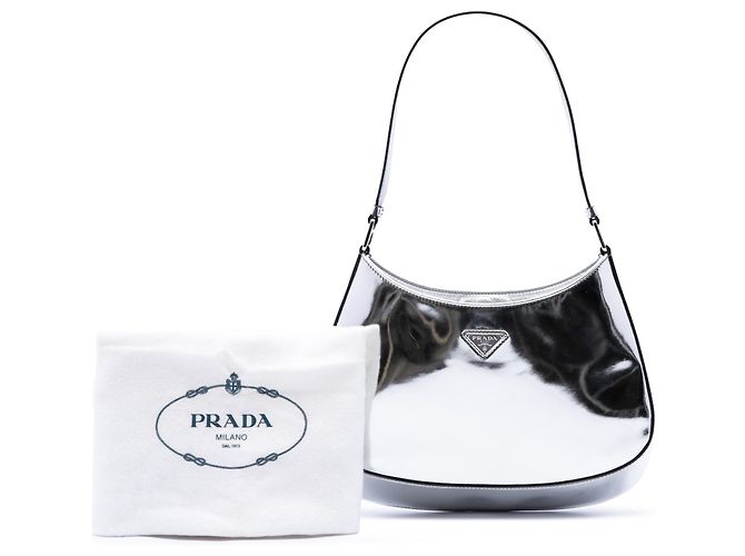 Borsa a tracolla Cleo Prada in pelle spazzolata argento - vista 7