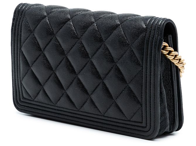 Chanel Black Quilted Caviar Boy Wallet on Chain Negro - vista 2