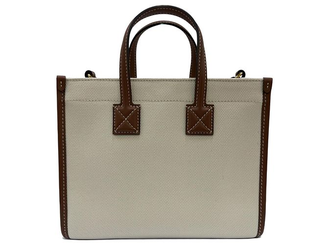 Mini tote Burberry Freya in tela marrone Beige - vista 2