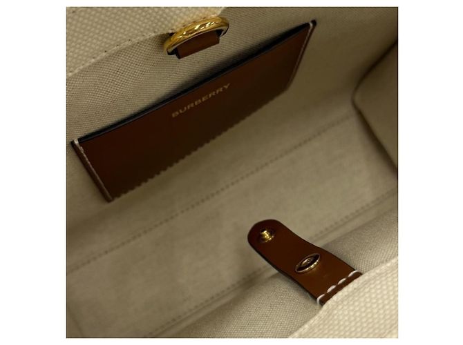 Mini tote Burberry Freya in tela marrone Beige - vista 4