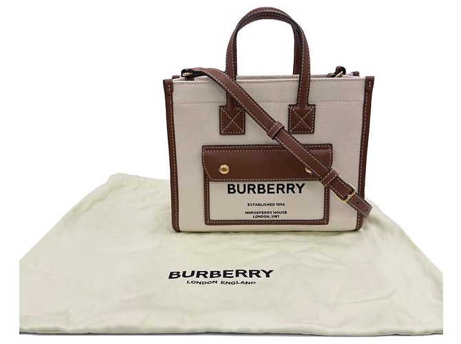 Mini tote Burberry Freya in tela marrone Beige - vista 9