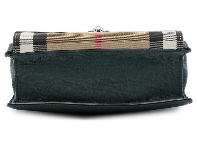 Sac bandoulière Derby Macken Burberry en cuir vert et toile House Check, petit modèle Vert foncé - vue 3