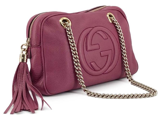 Borsa a tracolla Gucci Soho con catena e zip in pelle di vitello viola Porpora - vista 2