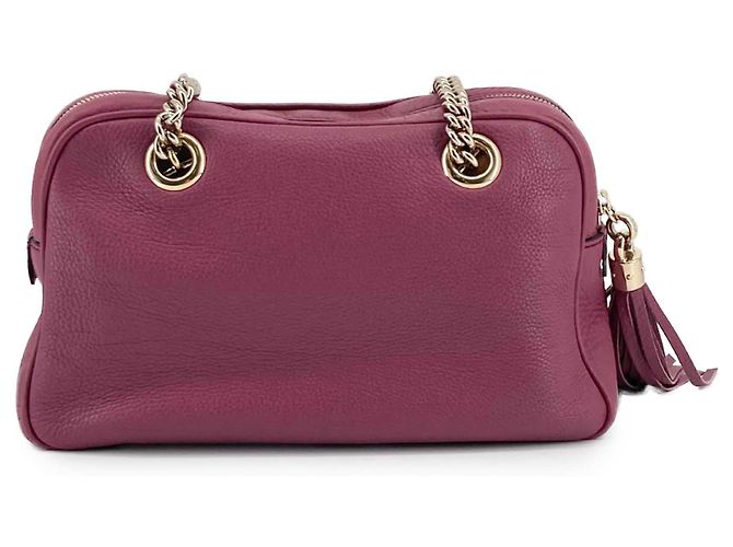 Borsa a tracolla Gucci Soho con catena e zip in pelle di vitello viola Porpora - vista 3
