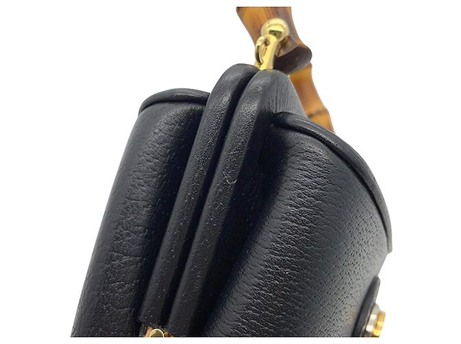 Borsa a secchiello Gucci Mini Dollar Calfskin Bamboo Marina nera Nero - vista 12