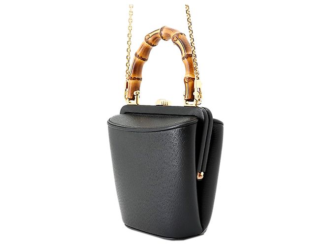 Borsa a secchiello Gucci Mini Dollar Calfskin Bamboo Marina nera Nero - vista 2