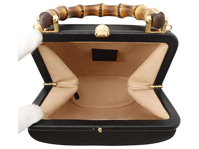 Borsa a secchiello Gucci Mini Dollar Calfskin Bamboo Marina nera Nero - vista 4