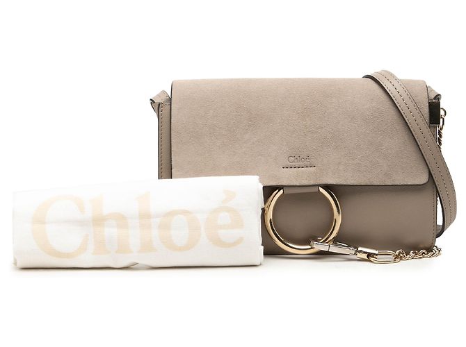 Chloé Faye Piccola Borsa a Tracolla in Camoscio e Vitello Grigio Marrone - vista 7