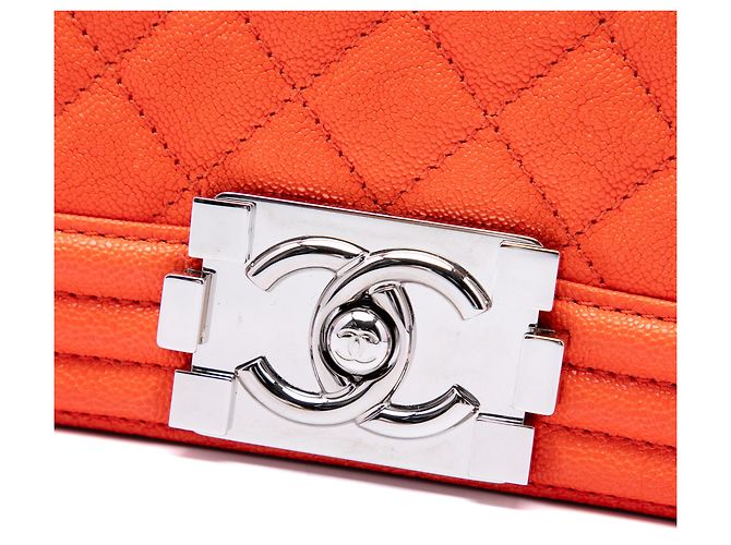 Chanel Orange Small Quilted Caviar Boy Flap Arancione - vista 5