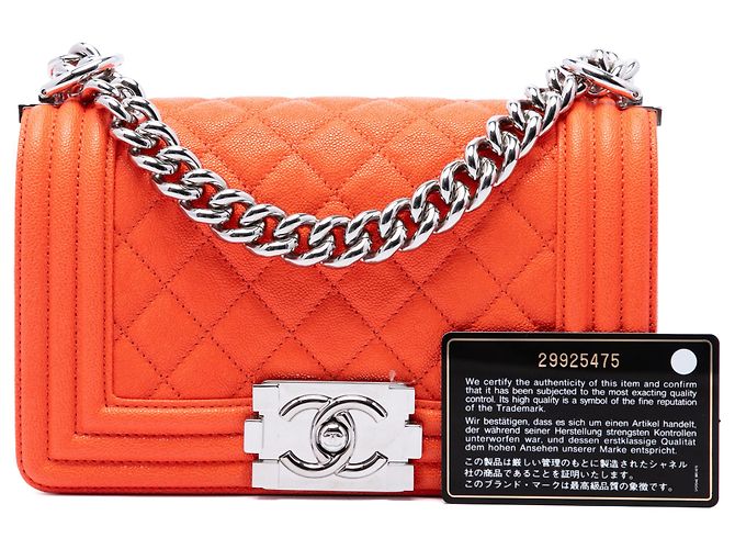 Chanel Orange Small Quilted Caviar Boy Flap Arancione - vista 7
