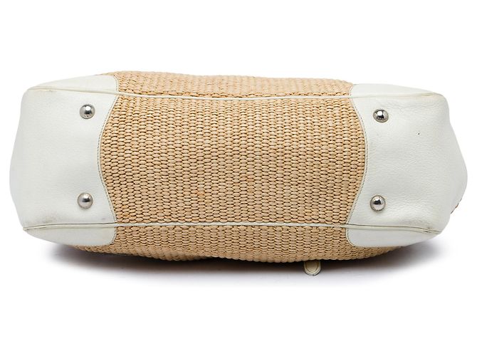 Sac à épaule Prada en raphia beige - vue 3