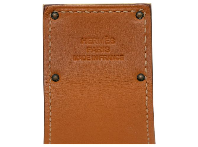 Bracciale Kelly Dog Hermès in pelle Barenia marrone e placcato oro - vista 4