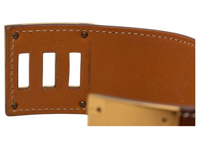 Bracciale Kelly Dog Hermès in pelle Barenia marrone e placcato oro - vista 5