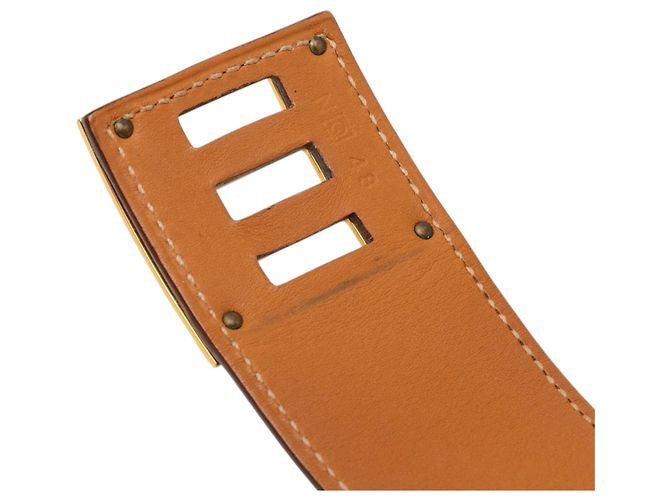 Bracciale Kelly Dog Hermès in pelle Barenia marrone e placcato oro - vista 6
