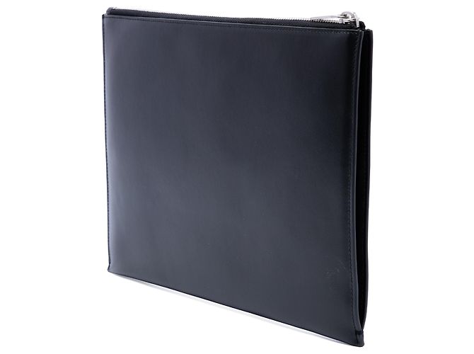 Autre Marque Clutch con zip Saint Laurent in pelle di vitello nera con stemma ricamato Nero - vista 2