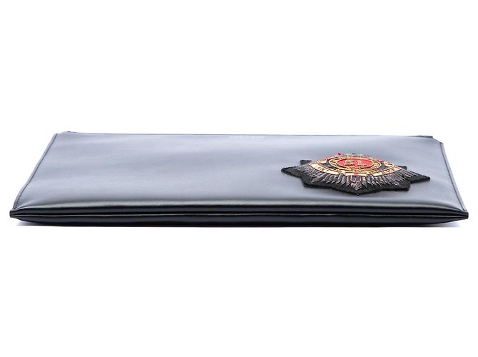 Autre Marque Clutch con zip Saint Laurent in pelle di vitello nera con stemma ricamato Nero - vista 3
