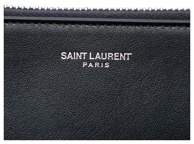 Autre Marque Clutch con zip Saint Laurent in pelle di vitello nera con stemma ricamato Nero - vista 5