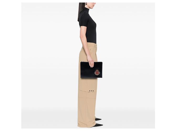 Autre Marque Clutch con zip Saint Laurent in pelle di vitello nera con stemma ricamato Nero - vista 6