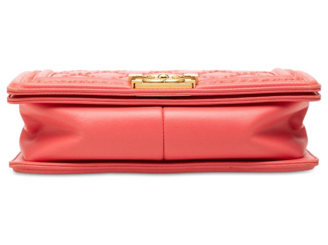 Chanel Pink Old Medium Stitched Lambskin and Tweed Boy Flap Rosa - vista 3
