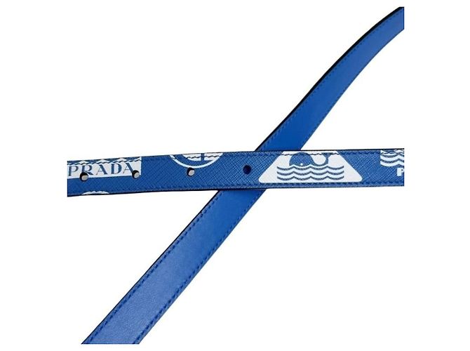 Bolsa de ombro Prada em couro Saffiano Branco Azul - vista 6