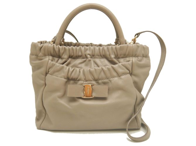 Borsa 2-Way Salvatore Ferragamo Vara Ribbon Beige - vista 2